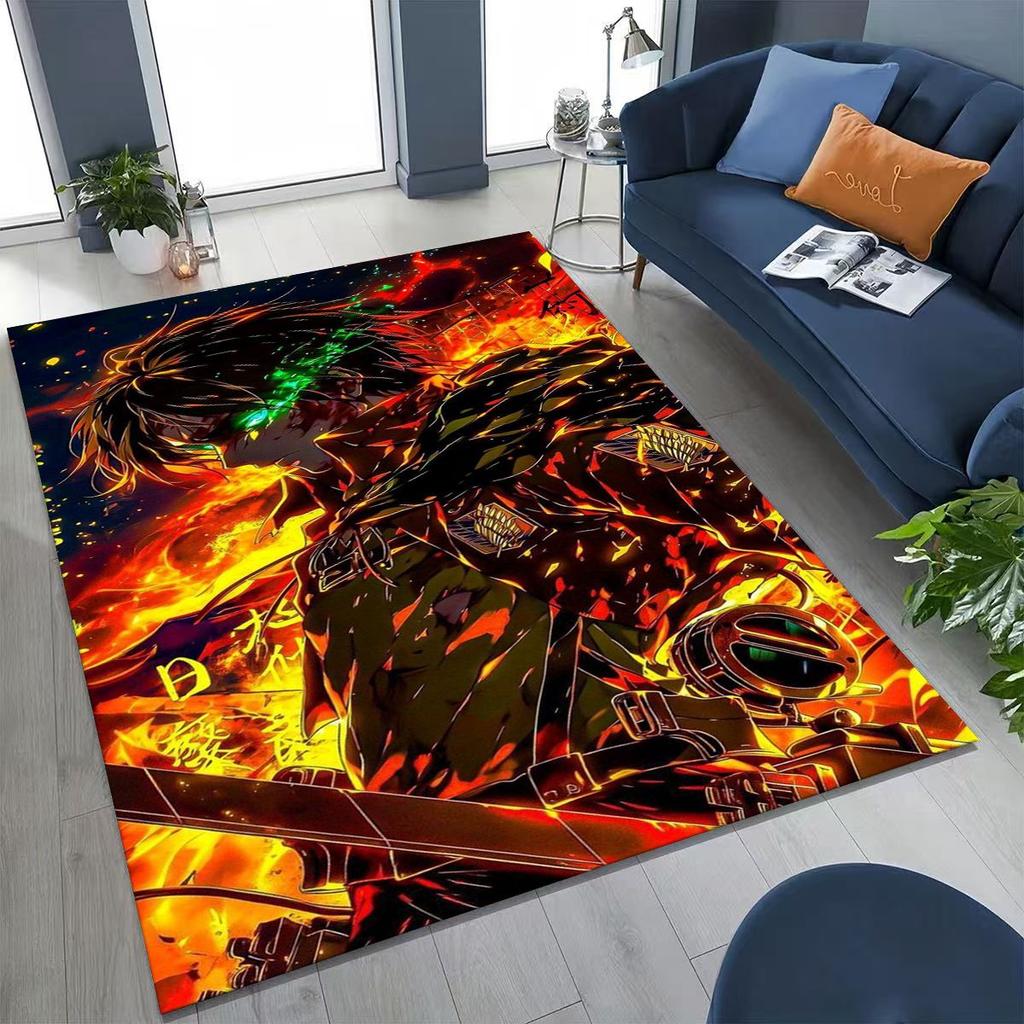 2026 New Anime Attack on Titan Eren Mikasa Cartoon Rug for Bedroom Living Room Sofa Home Doormat Decor,Kids Non-slip Floor Mat