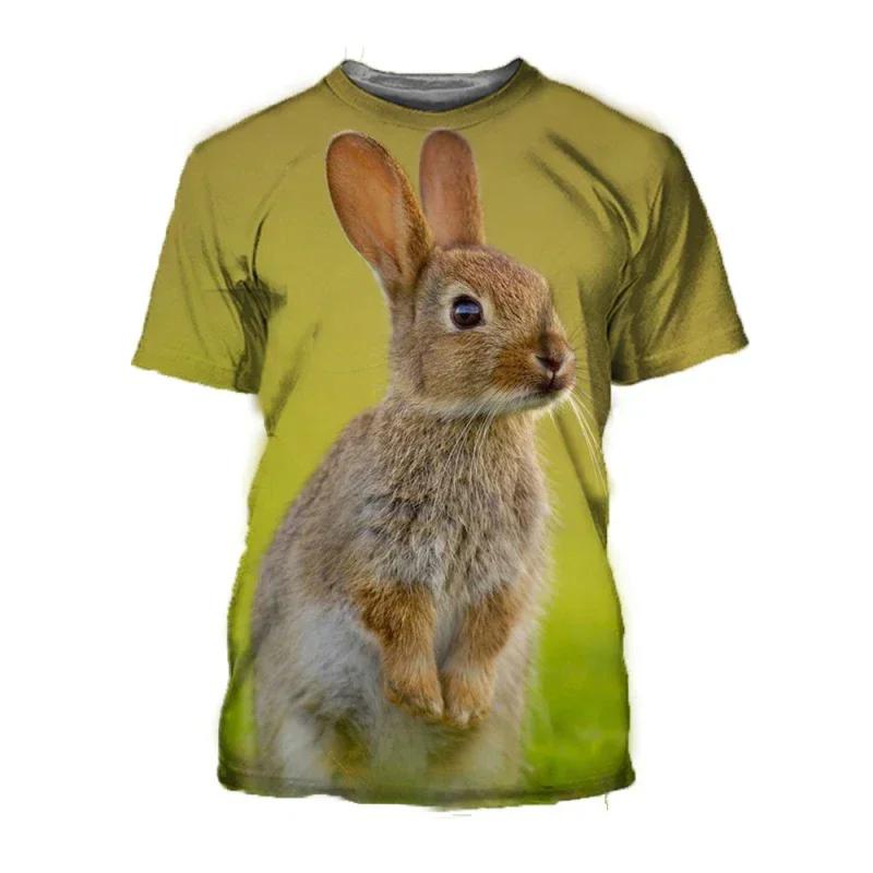 Summer Casual Trends Animal Crew Neck Clothing Fashion Cute Rabbit 3D Printed T-shirt for Men and Women Short Sleeve Big Top T-s
