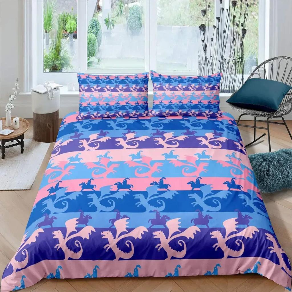 Magical Dinosaur Bedding Set Fire Dragon Duvet Cover Set Jungle Animals Pattern Wildlife Style King Size Polyester Quilt Cover