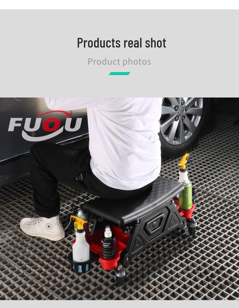 Car Detailing & Polishing Stool with Removable Seat and Sliding Creeper