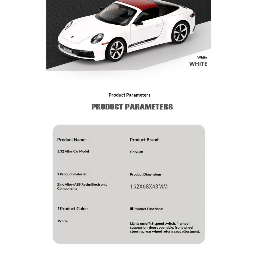 1/32 Porsche 911 Model Sports Car Toys Alloy Diecast Doors Opened Simulation Interior Rubber Tires Exquisite Supercar Toy