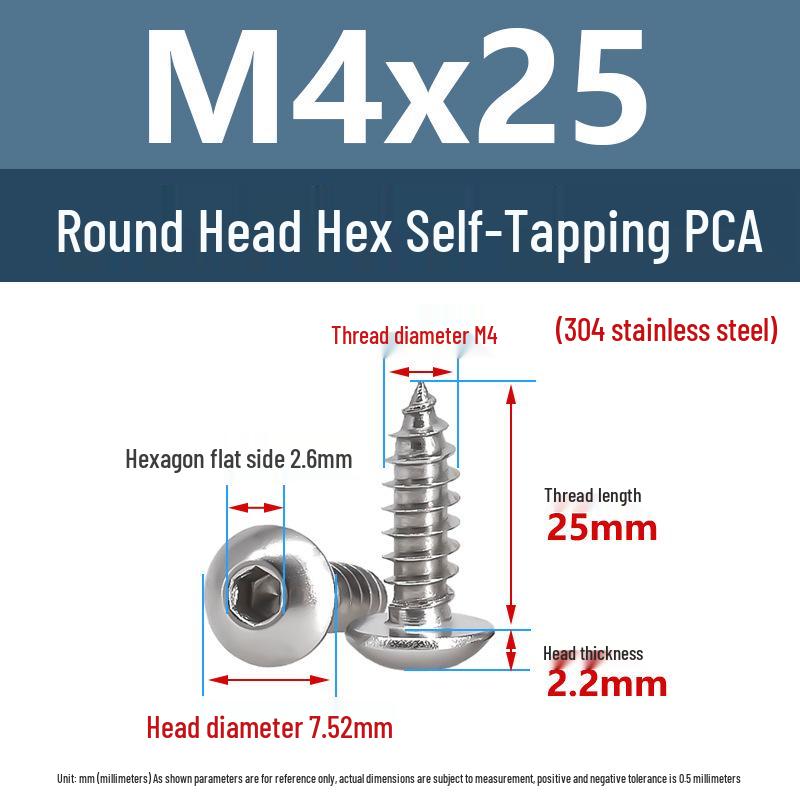 Yigu 304 Stainless Steel Round Head Self-Tapping Allen Screw, M2-M6