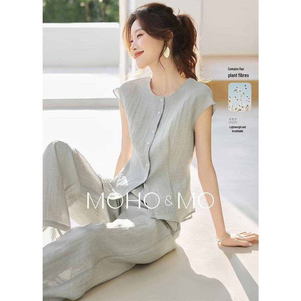 2026 Summer Casual Elegant Sleeveless Top & Pants Set - Light Commute, Loose Fit, Round Neck
