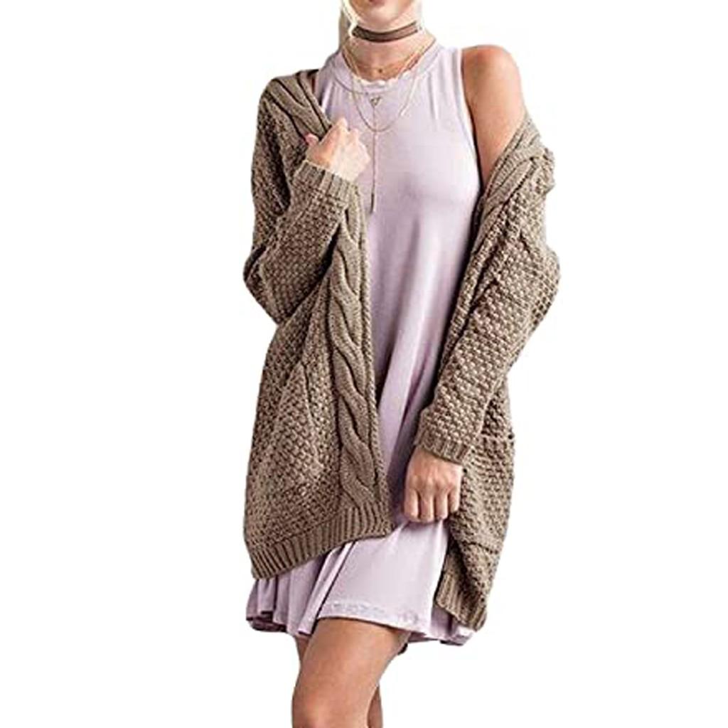 Fashion Women Long Sleeve Knit winter Cardigan Sweater Solid Color Coat