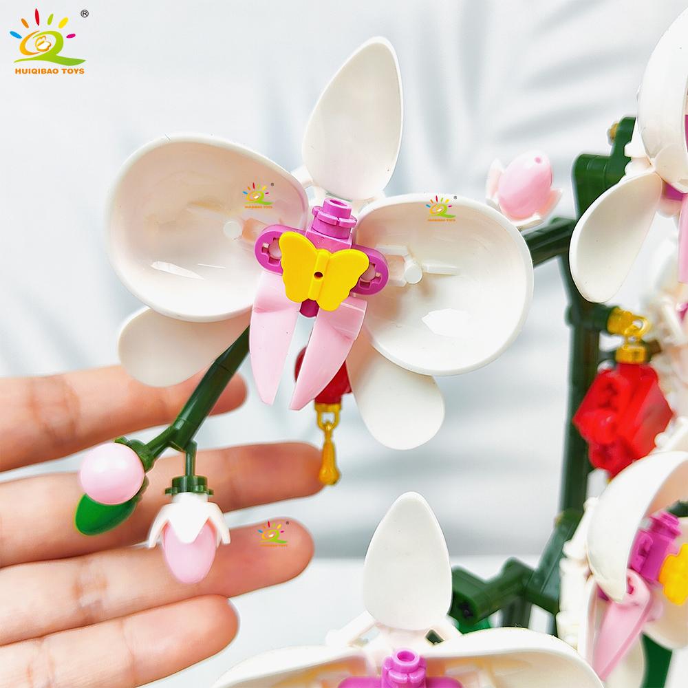 Non-Toxic 587Pcs Moc Orchid Flower Potted Series Building Blocks Bouquet Model Bricks Set Toy For Children Desk Home Decoration