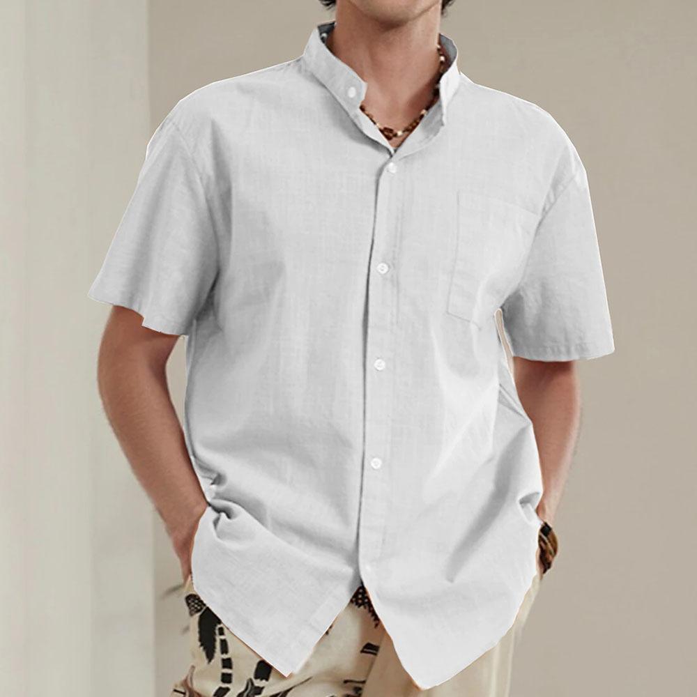 2024 Men's Fashion Short Sleeve Linen Shirts Casual Oversized Loose Shirts