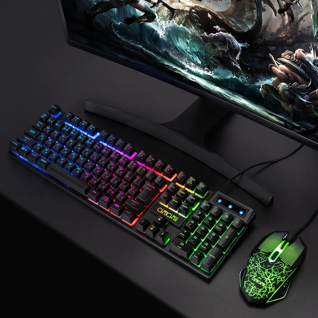 CHONCHOW Gaming Keyboard and Mouse Compatible with PS4 and 108 Japanese LED USB Wired LED Gaming Compatible with 2025 Set, Switch, Keys, Layout, "No