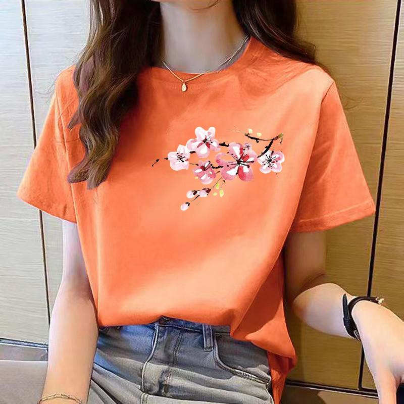 Women's Clothing Short Sleeved Top Women's T-shirt Red Top Women's T-shirt Summer Round Neck Women's Clothing Short Sleeved T-shirt Women's Top