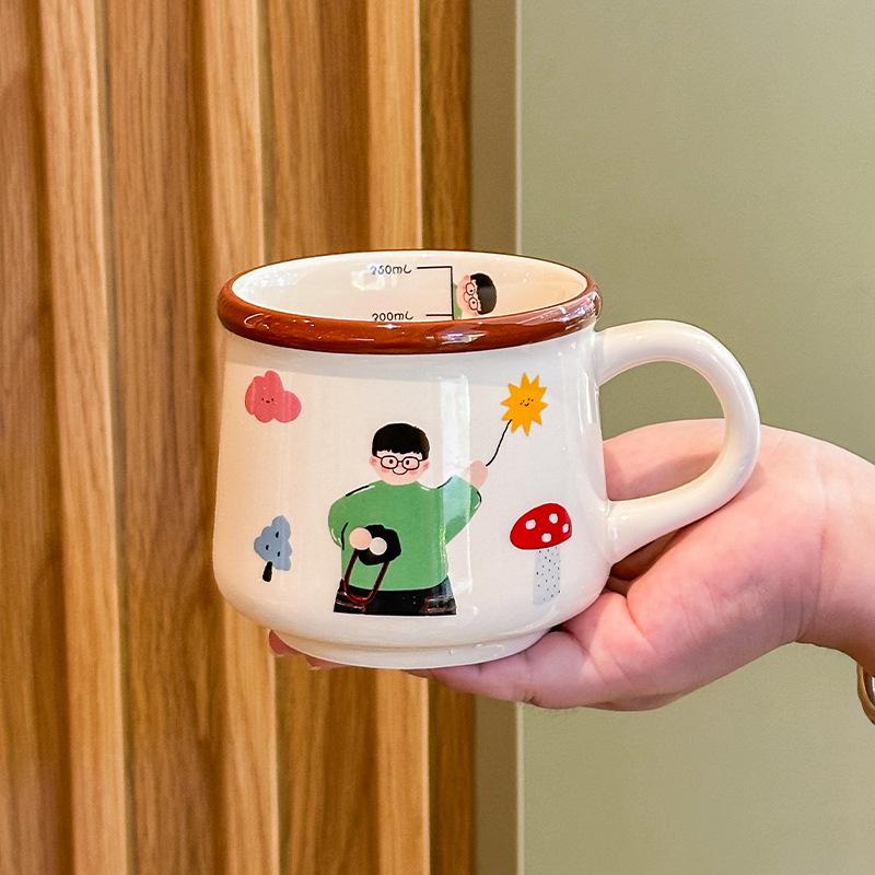 A family of four cute ceramic mugs, high-value household drinking cups, children's breakfast, milk cups, birthday gifts