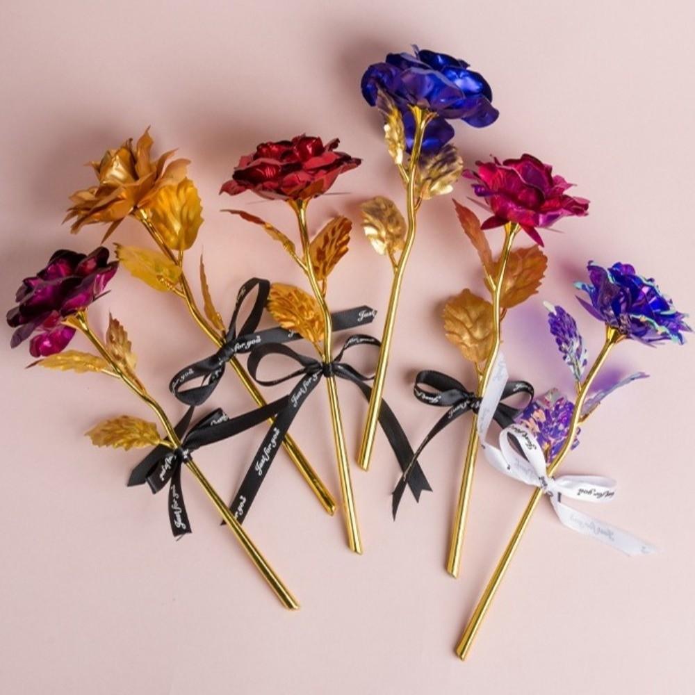 Long Stem Gold Foil Rose Flower Romantic Rose Flower Gift Box Birthday Present