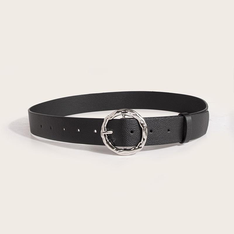 Ladies' Alloy Fashion Summer Chic Style Versatile Round Lychee Pattern Flat Pin Buckle Commuter Faux Leather Strap