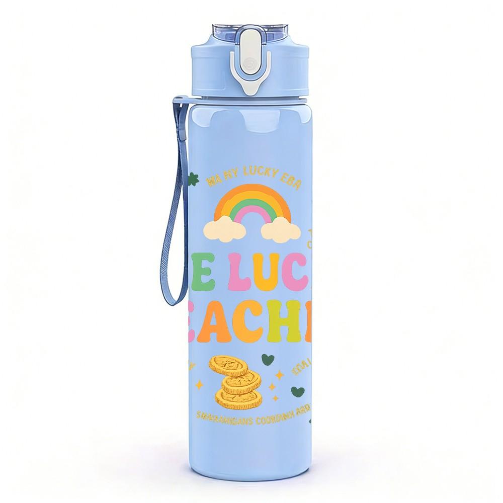 1PC One Lucky Teacher Rainbow Clover 750ml Color Plastic Sports Water Bottle Leakproof Flip Straw Lid Suitable for Sports Office Home Use
