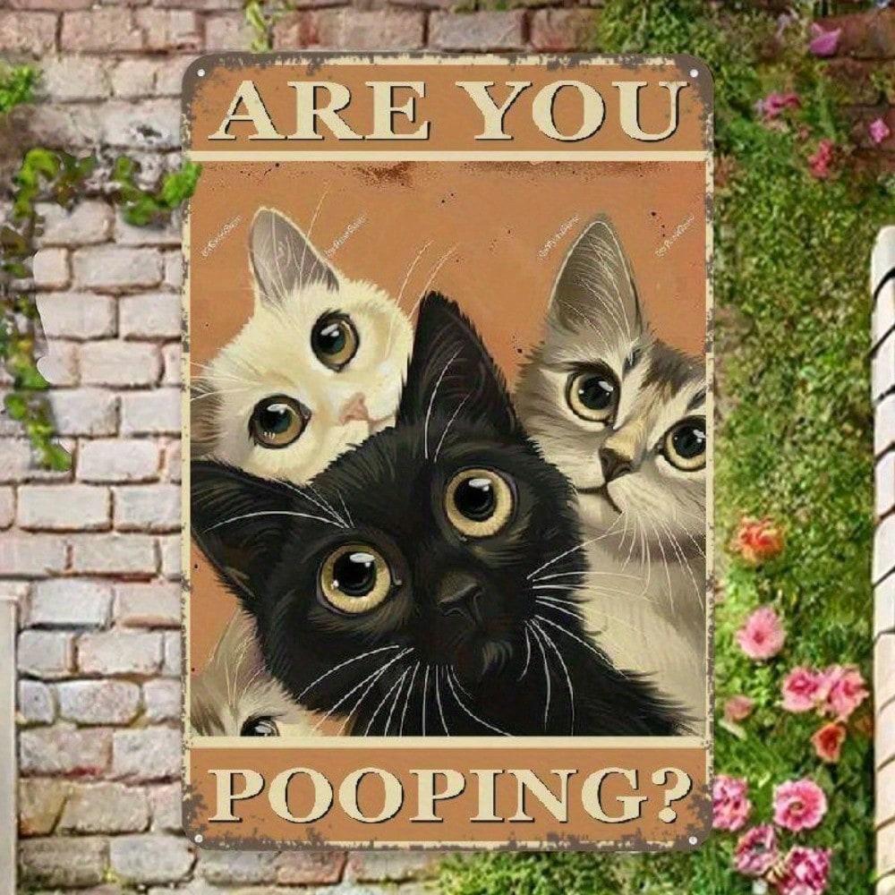 Funny Cat Pooping Metal Tin Sign Bathroom Decor Kitchen Office Wall Art 8x12 Inch разноцветный