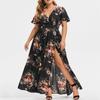 Women's Long Oversized Printed Floor-length Dress with A Slit At The Hem