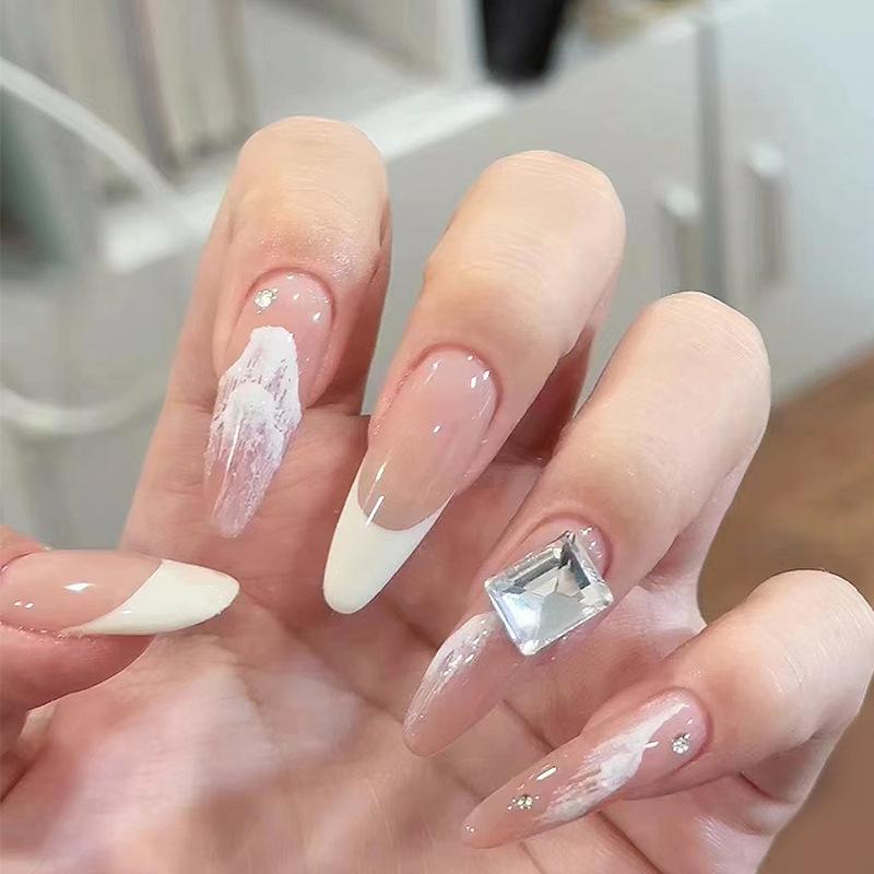Nail Patch French Fake Nail Removable Nail Light Pink Wave Wearing Nail Art Nail Patch Long Nail Diamond 30 pieces