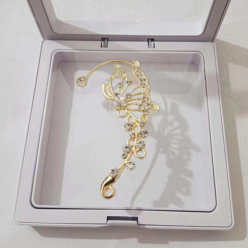 New Arrival Shiny Crystal Butterfly Ear Cuff Clip Earrings For Women Fashion Tassel Chain Flower Stud Earrings Wedding Jewelry