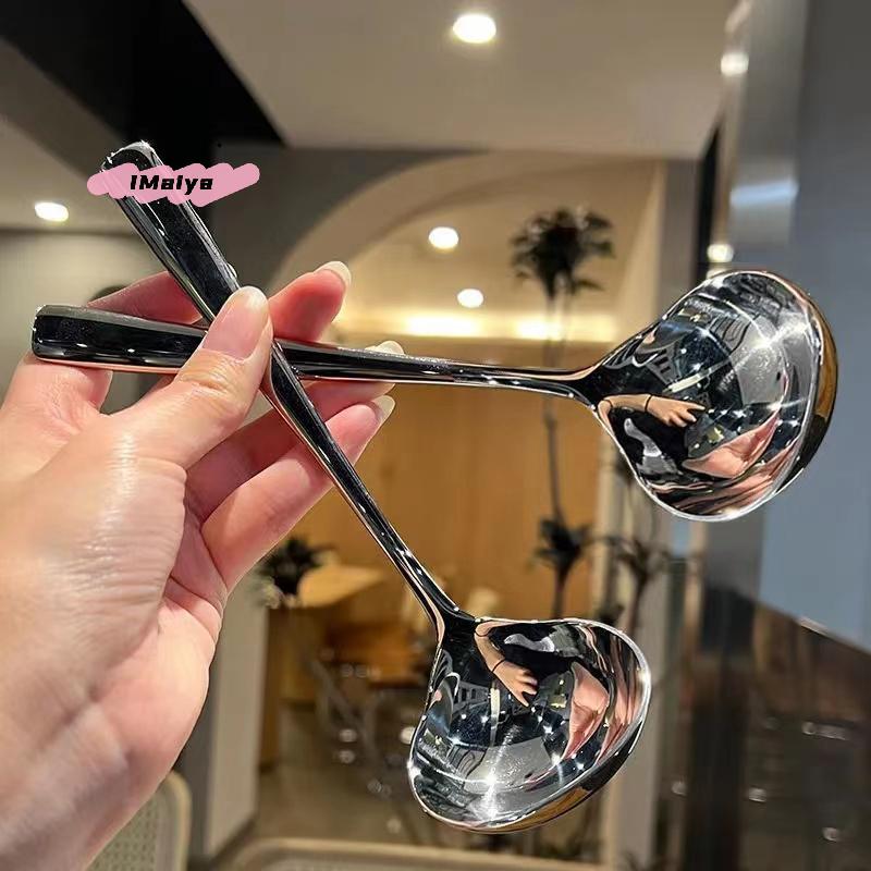 M-1Pcs 304 Stainless Steel Soup Spoon Soup Spoon Rice Spoon Long Handle Thickened Big Head Cutlery Household Kitchen Set Soup
