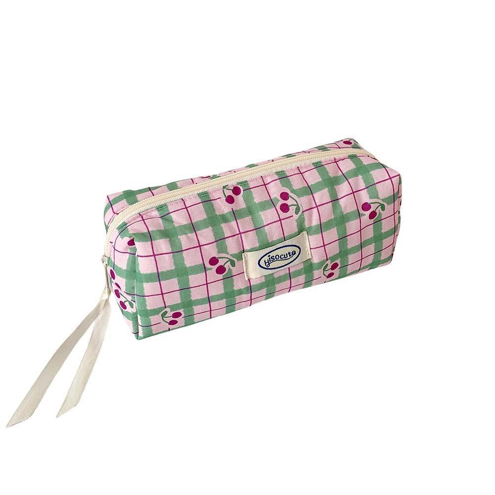 Large Capacity Y2K Cherry Pencil Case Checkered Cartoon Cherry Makeup Bag Korean Pencil Bag  Gifts
