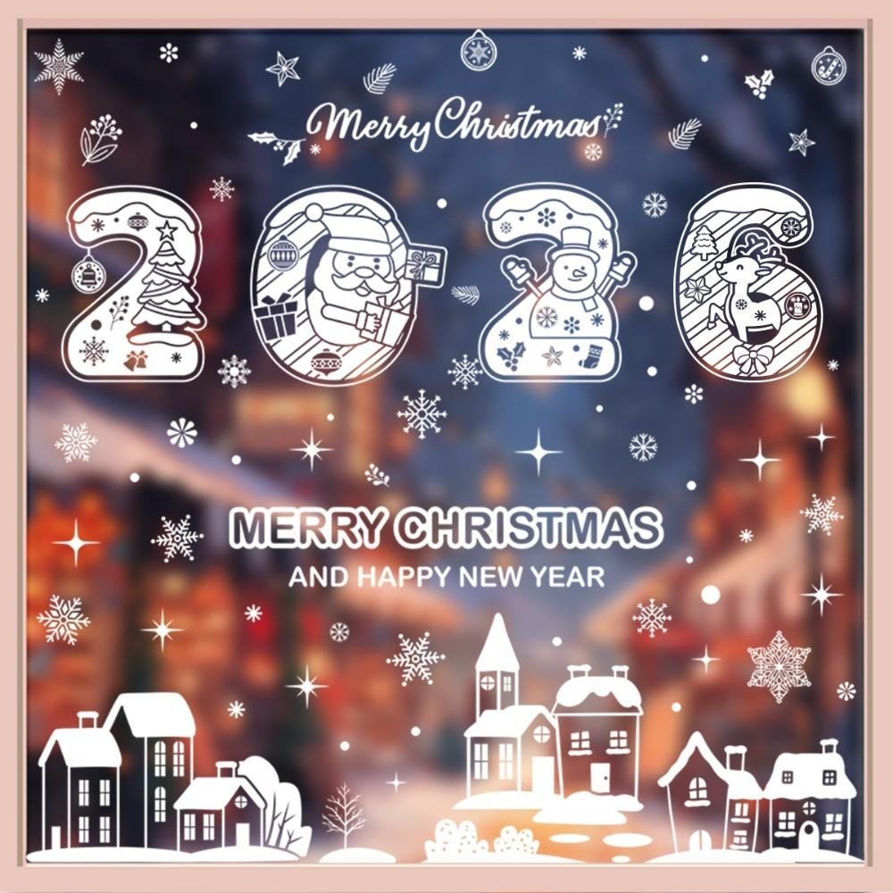 2026 Christmas Window Sticker Santa Claus Pattern Elk Snowman Design Festival Party Sticker Snowflake Motif