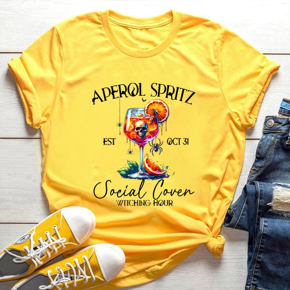 Aperol Spritz Halloween T-Shirt Spooky Halloween Shirt Cocktail Shirts Club Tee Aesthetic Witchy Top Halloween Short Sleeves Top