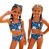 Girls Two Piece Swimsuit Set Hawaiian Print Tankini Top and High Waist Bottom Summer Beach Swimwear for Kids