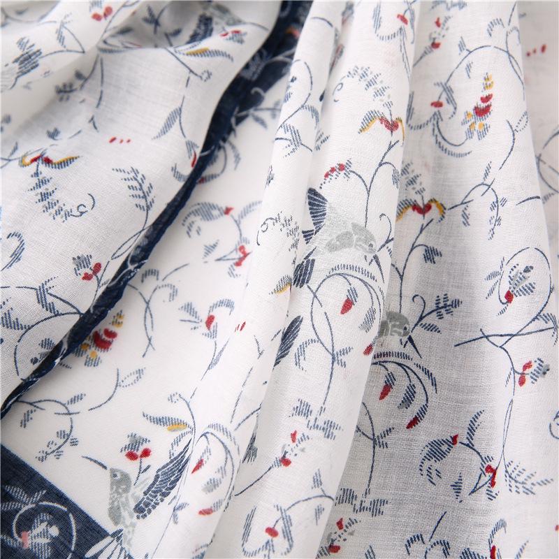 Cachecol de Linho de Algodão Macio com Flor de Vinha da Primavera e Borlas – Xale Leve Protetor Solar