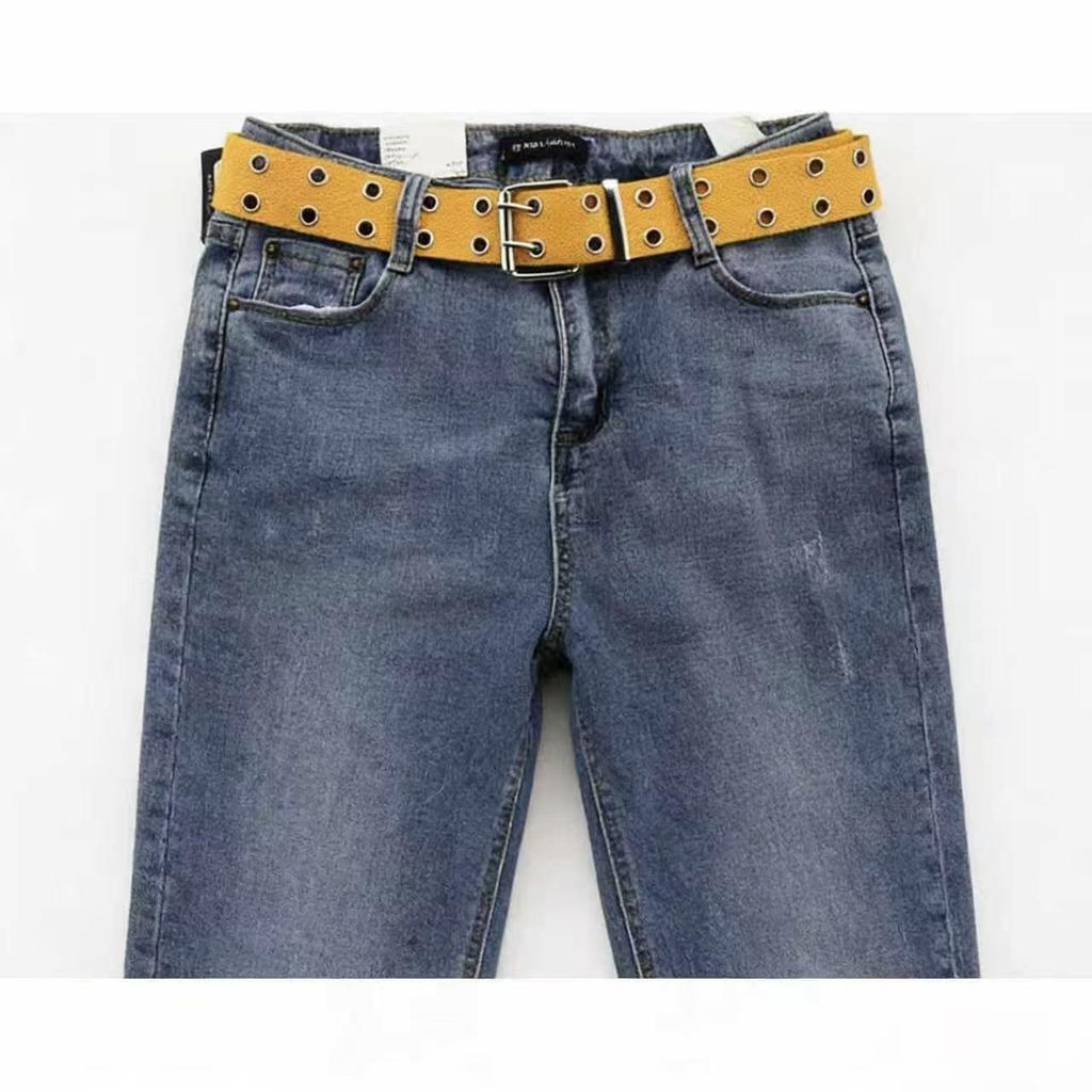 Trendy Double-Breasted Canvas & Rivet Belt - Casual Hollowed-Out Denim Belt with Leather Accents