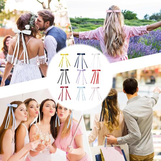 Spinka do włosów dla dziewczynki Długa wstążka Węzeł Dekoracyjna spinka do włosów Dekoracja tylnej części głowy Metalowe szpilki Akcesoria do włosów na Walentynki