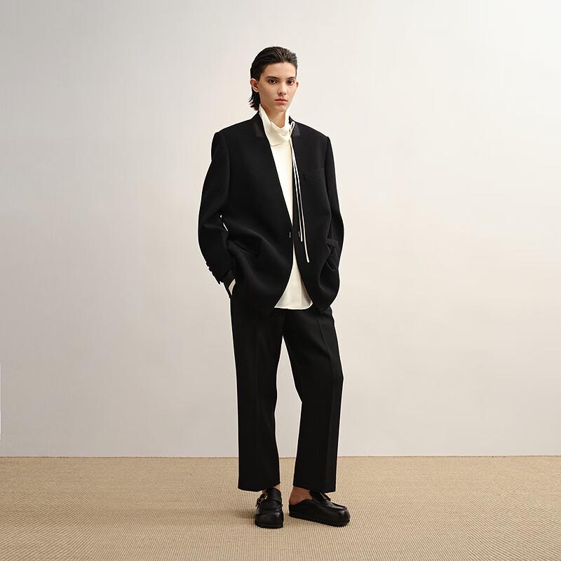 LESS 2025 Autumn H-Line Stand Collar Wool Blazer