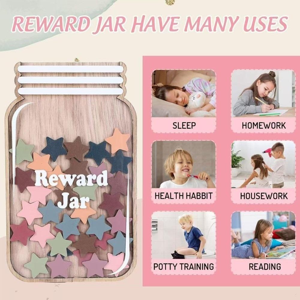 Wooden Positive Behavior Rewards Jar Cartoon Flower Kids Star Reward Jars Incentive Good Behavior Reward