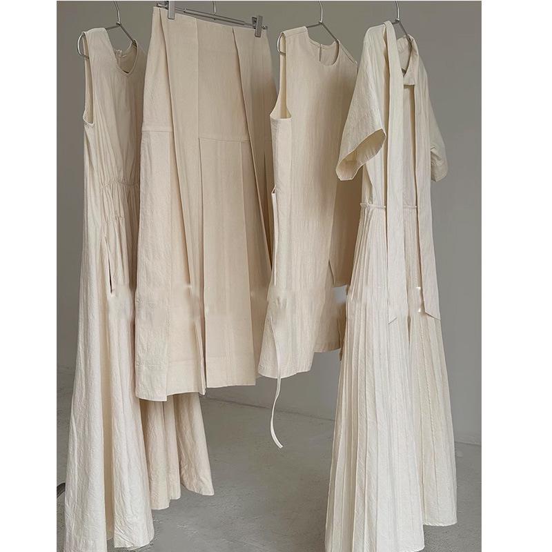 Cloud Surge: Zen-Style Deconstructed Pleated Skirt & Strappy Vest Set