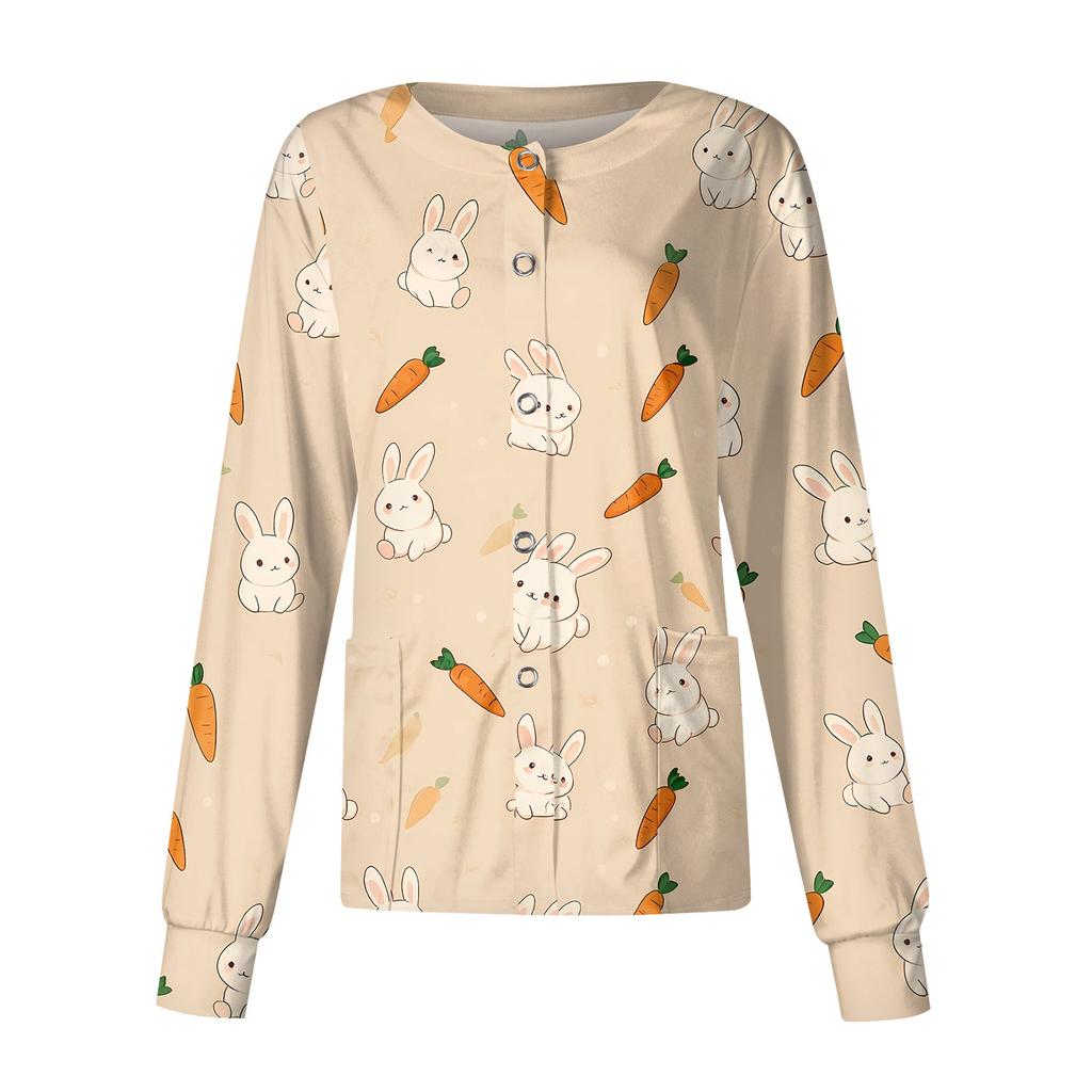 Damen Lässig Langärmlig Einreihig Bedruckt Schutzkleidung Cardigan Top