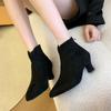 Women Luxury Pointed Toe Ankle Boots Fad Mid Heels Suede Shoes Winter Leather Shoes 2025 Trend Office Shoes Chelsea Botas Mujer