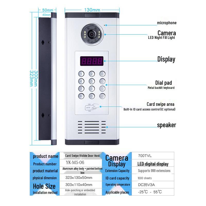 Yike 4.3" Visual Intercom System for Community Building Access Control