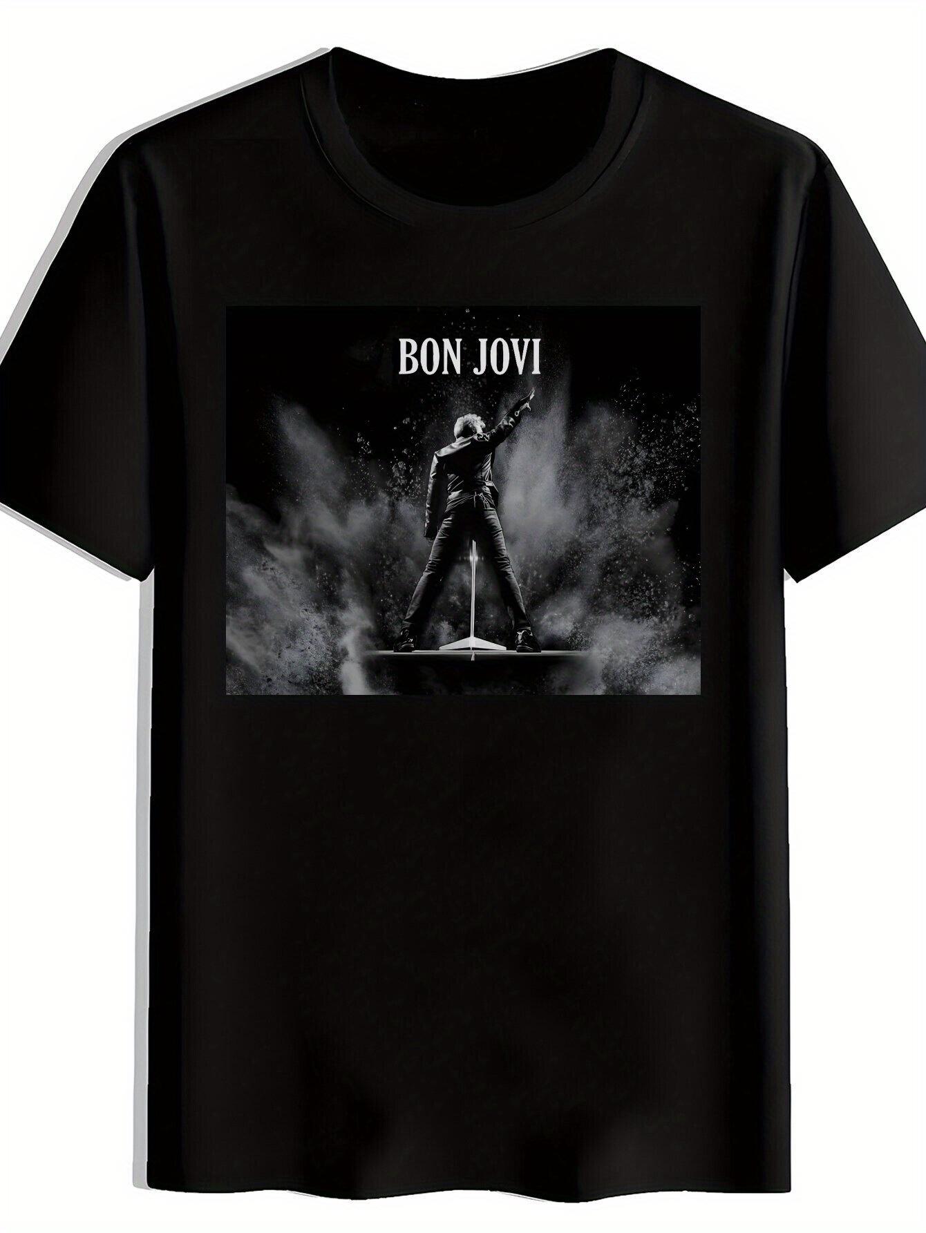 Bon Jovi Rock Band Graphic T-shirt - Black Casual Crew Neck Short Sleeve Tee XXL