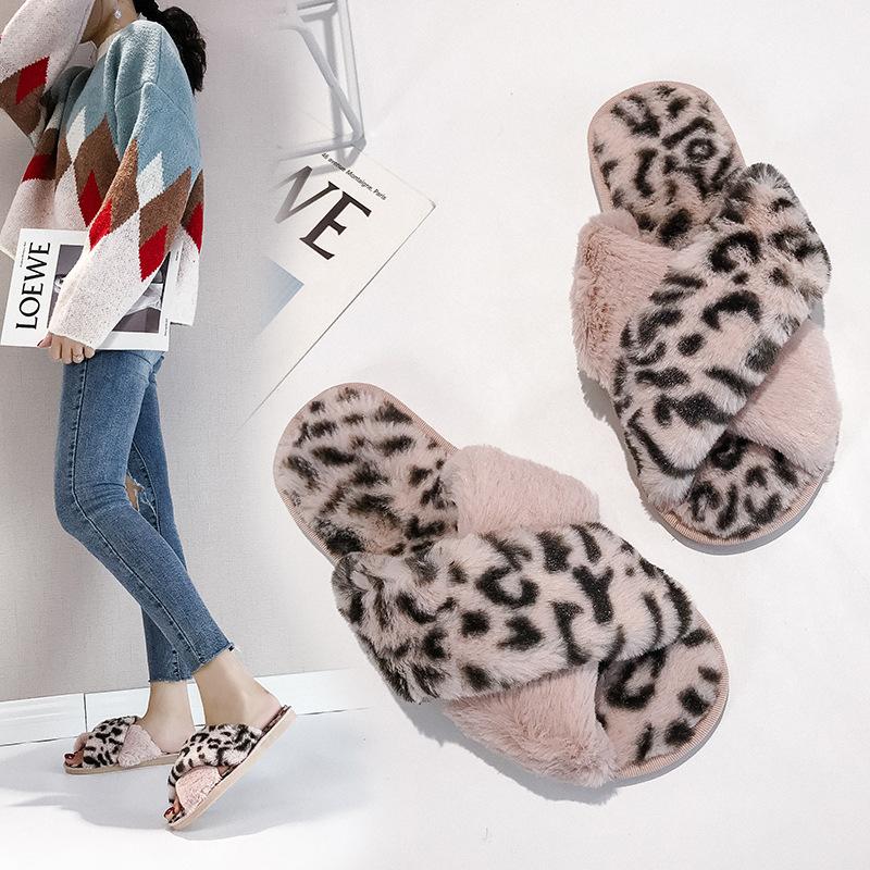 New Cross-haired Slippers Women's Fashion Korean Version Leopard Print Home Slippers Casual Flat Open-toed Floor Mop