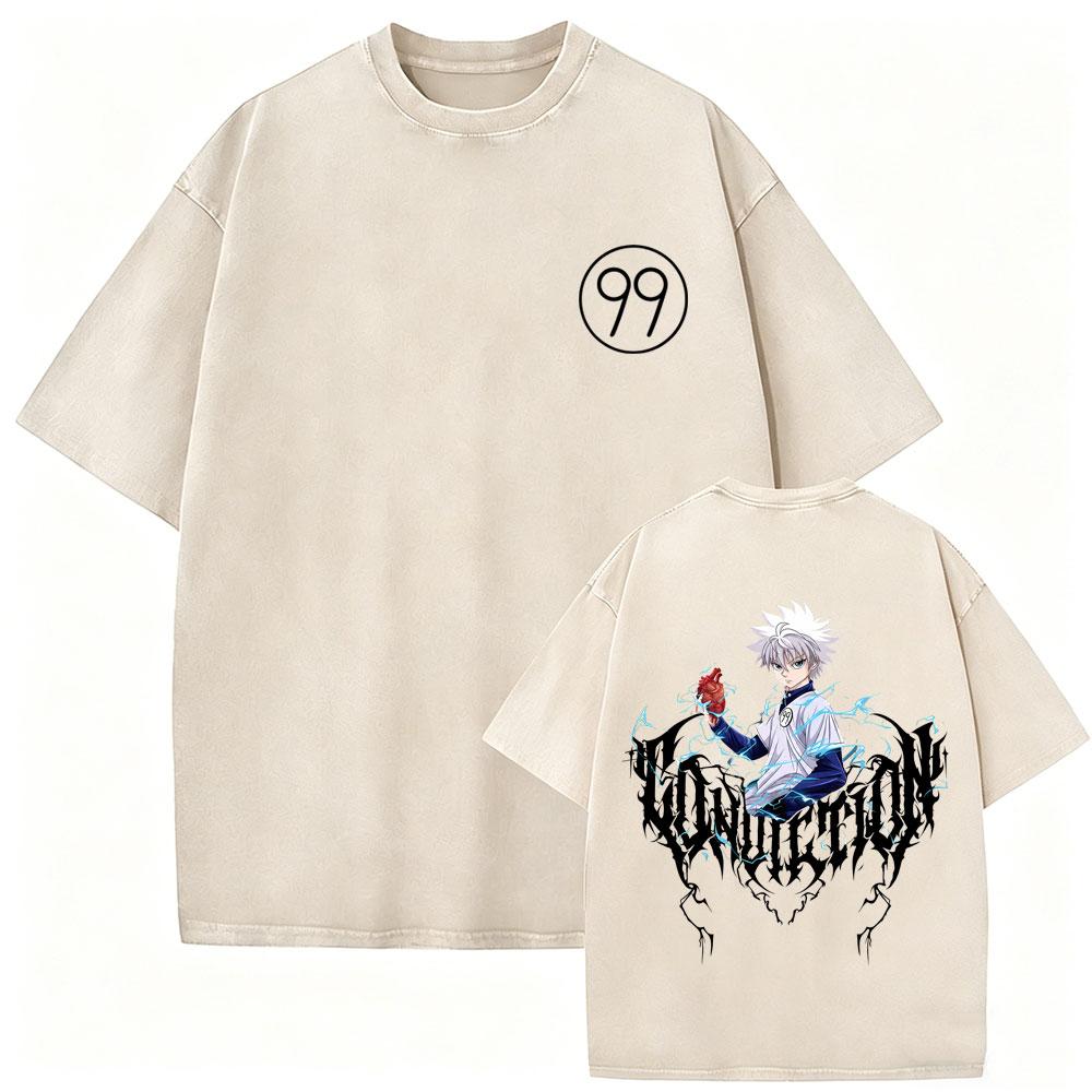 Washed Vintage Anime Hunter X Hunter T-shirts Manga Gon Freecss Graphic T Shirts Men Women Retro Cartoon Oversized Streetwear