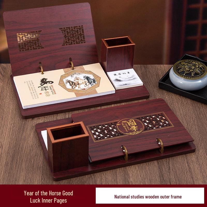 2026 Chinese Wooden Weekly Desk Calendar: Year of the Horse Creative Ornament Gift Set