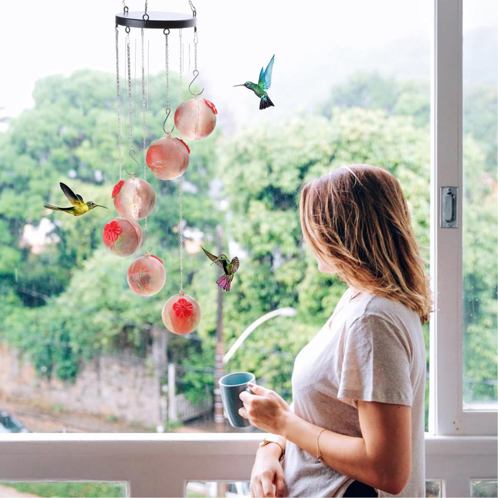 Beautiful Bird Water Feeder Outdoor Garden Yard Hummingbird Water Feeder with 6 Mouth Outdoor Hanging Garden
