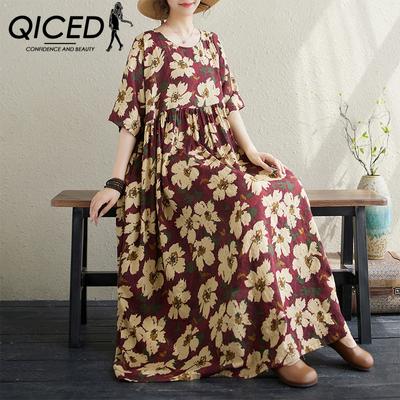 Summer Fat Plus Size Dress Women Comfortable Extra Large Skirt Round Neck Pullover Long Dress