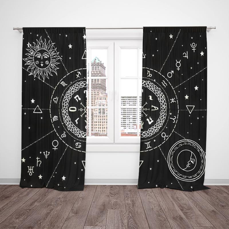 2pcs- Cool black totem polyester fabric curtains, ornamental curtains used for bathrooms, bedrooms, living rooms and family rooms