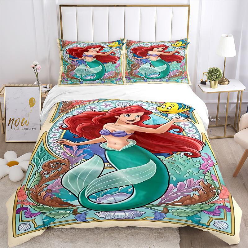 3pcs Princess Ariel Bedding Set - 1 Soft Quilt Cover + 2 Pillowcases, Machine Washable - Suitable for All Seasons, Perfect Gift for Family and Fr