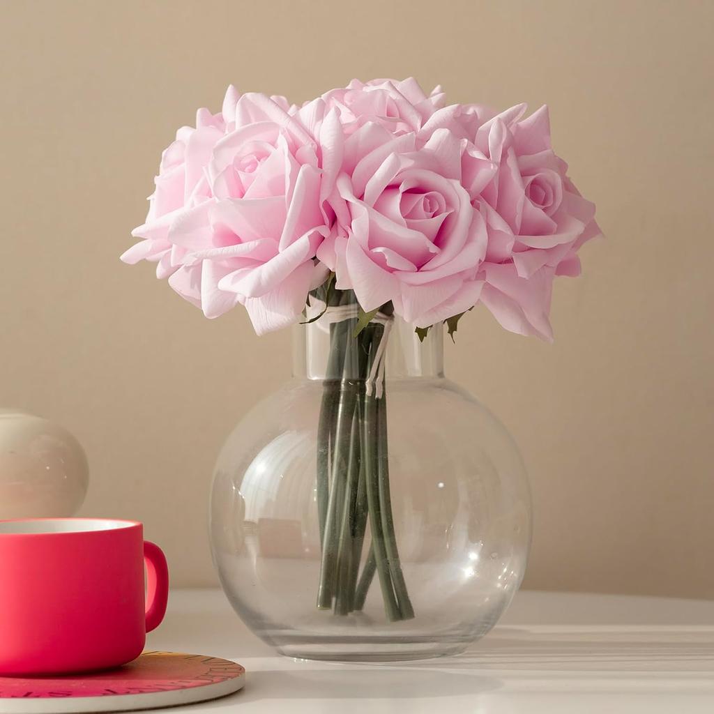 Artificial Roses Single Stem 5pcs Fake Silk Flower Arrangement Bouquet Real Touch for Home Party Wedding Decoration(Light Pink)