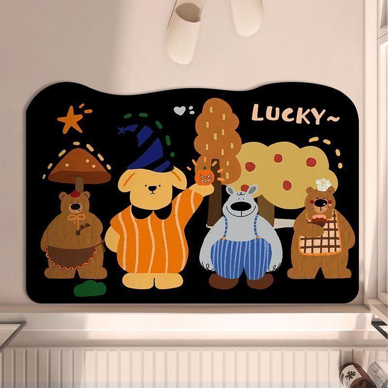 

Cute bear Hanhan diatom mud water absorption non-slip quick-drying toilet bathroom bedroom door floor mat carpet 40X60cm 15.7X23.6in