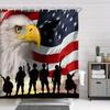 NYMB United States USA Flag Shower Curtains, American Military Soldiers with Eagle Art Print, Fabric Waterproof Independence Day Shower Curtain,