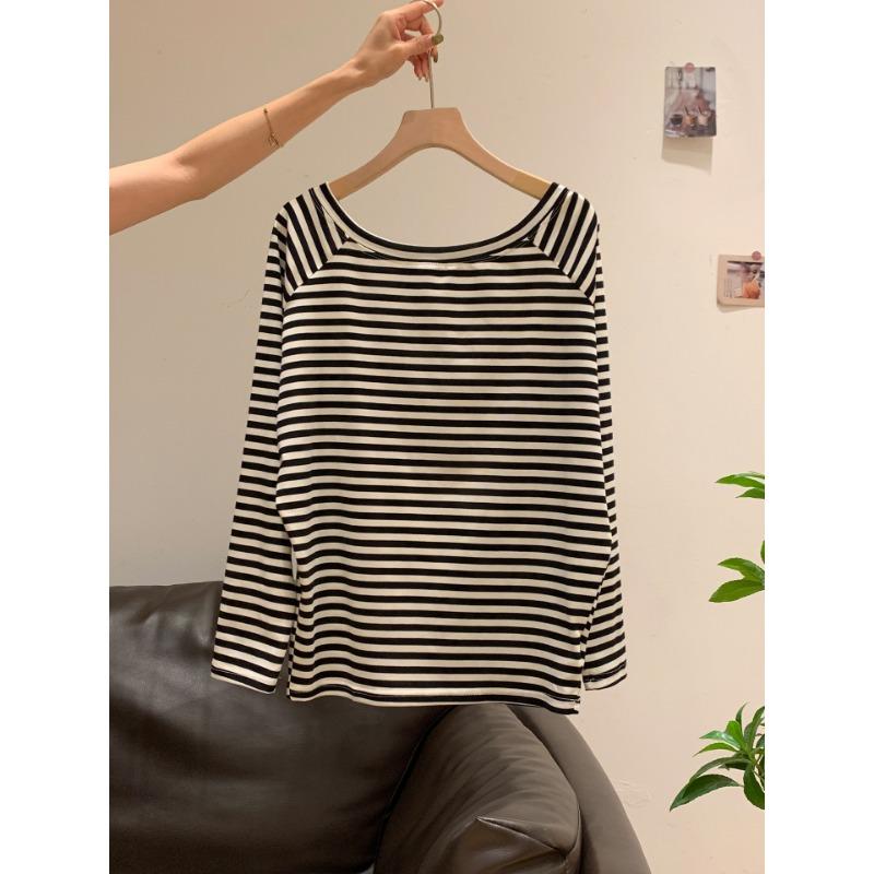 Spring Autumn Sloping Shoulders Solid Color T-shirt Women Long Sleeve Casual Fashion All-match Pullover Tee Top