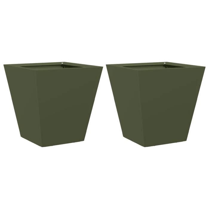 VidaXL Planters 2 Pcs Olive Green 30x30x30 Cm Steel, Outdoor Planter, Flower Box, Garden Box, Planter 851045