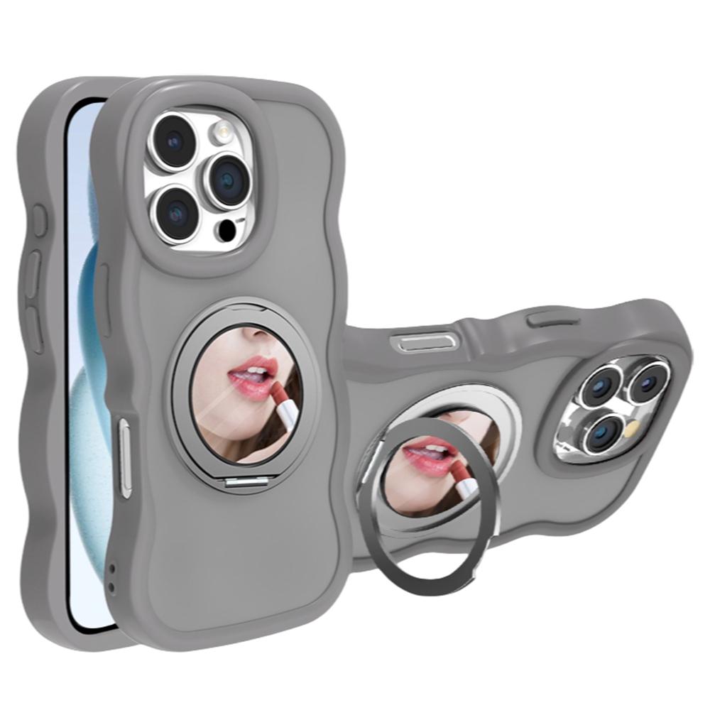 For iPhone 16 Pro Max Magnetic Case Wave Edge TPU+Acrylic Phone Cover with Mirror Kickstand