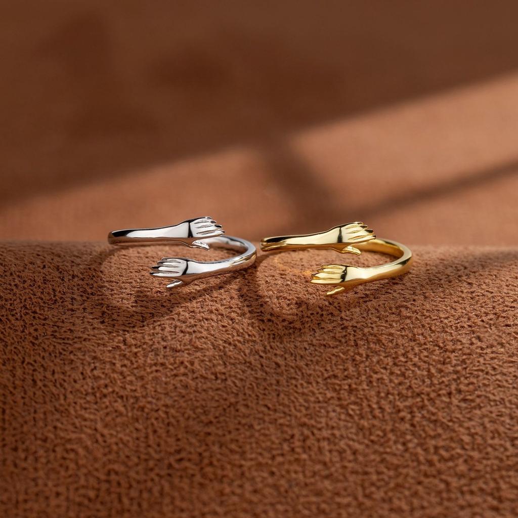 Adjustable Open Embrace Ring Fashion Fresh Couple Matching Rings Creative Personality Design