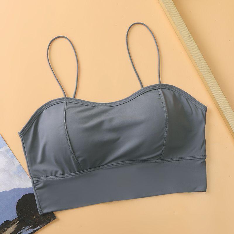 Women's Ice Silk Underwear Student Push-Up Thickened Enhancing Backless Sling Camisole Cami Base Layer Summer